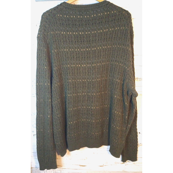 Men's 90's Grunge Olive & Tan Long Sleeve Cable Knit Sweater XXL Tasso Elba - Picture 5 of 8